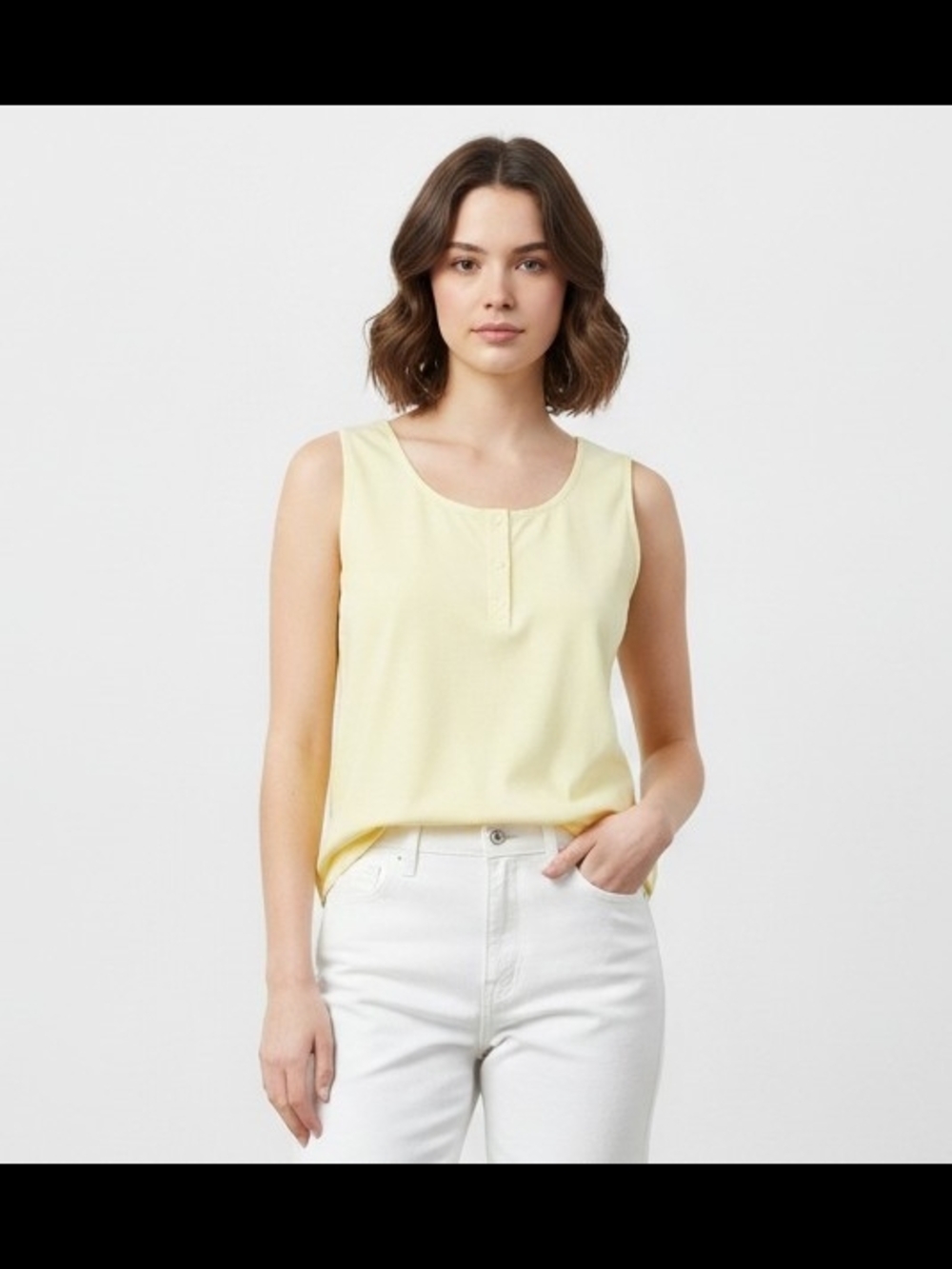 Award Winning Scoop Neck Sleeveless Tank Top in Soft Yellow 22W-42